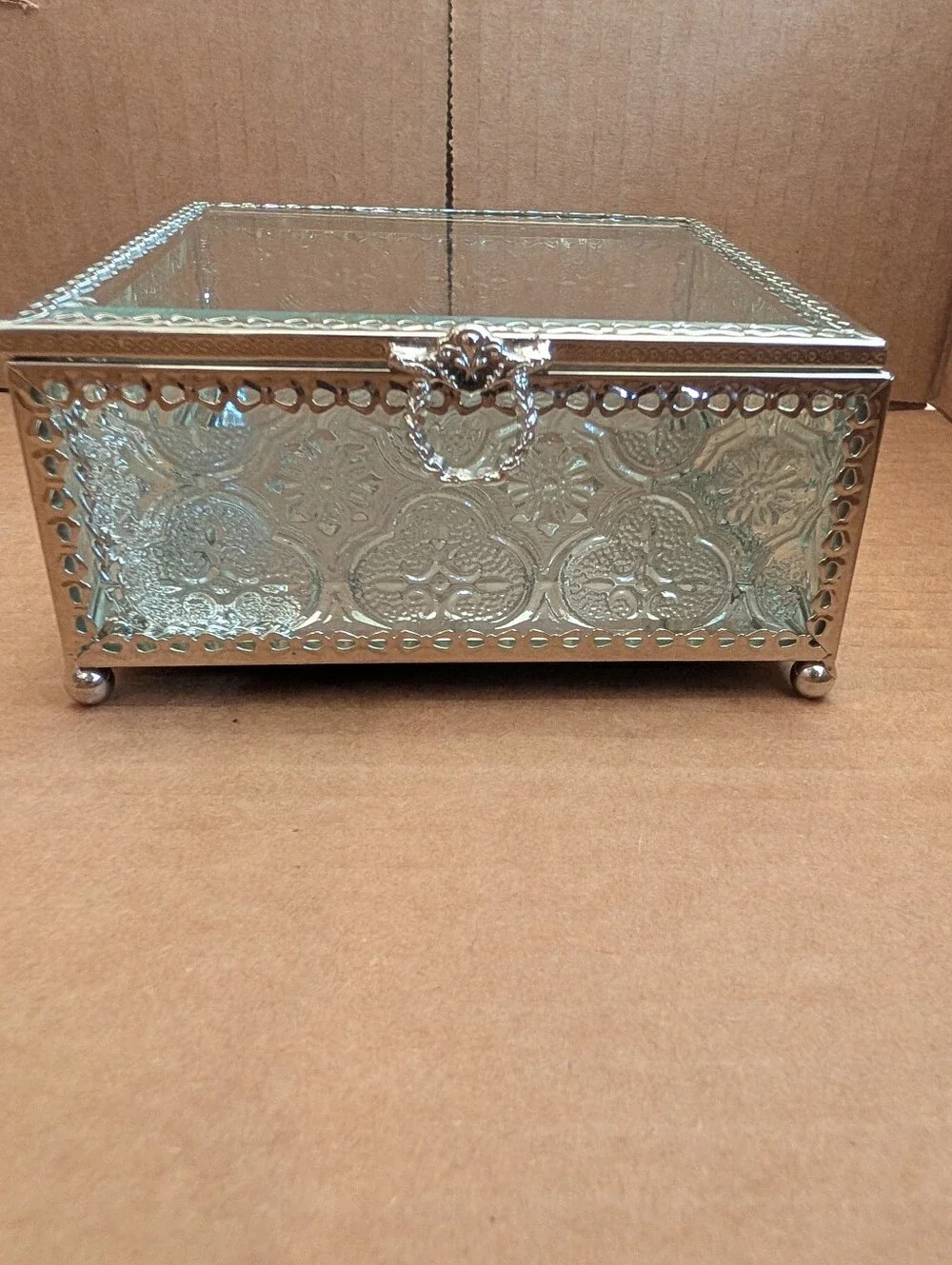 Decorative Silver Glass Jewelry Box - Elegant Mirrored Storage